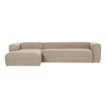 Blok 4-sitssoffa i beige chenille med schäslong vänster 330 cm FSC Mix Credit