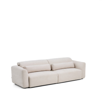 Lares 4-sitssoffa med motoriserade skjutbara sitsar och lutbart nackstöd i beige chenille 290 cm