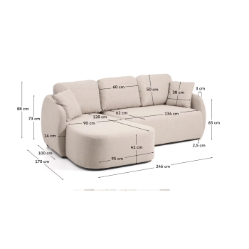 Laira 3-sits bäddsoffa i beige chenille med vänster schäslong 246 cm FSC Mix Credit