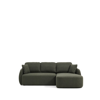 Laira 3-sits bäddsoffa i mörkgrön chenille med schäslong höger 246 cm FSC Mix Credit