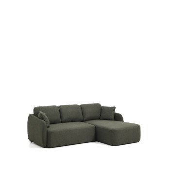 Laira 3-sits bäddsoffa i mörkgrön chenille med schäslong höger 246 cm FSC Mix Credit