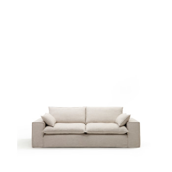Anarela 3-sitssoffa med avtagbart överdrag och kuddar i beige linnetyg FSC Mix Credit 280 cm.