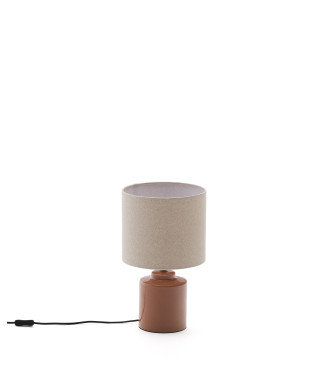 Daeli keramisk bordslampa med orange finish och beige bomull