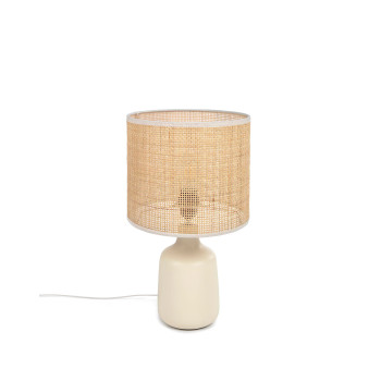 Erna bordslampa i vit keramik och bambu med naturlig finish