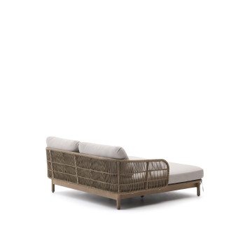 Catalina dubbelsäng i beige rep och 100 % massivt FSC-akacieträ