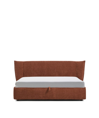 Arvian flyttbar säng i terrakotta chenille med öppningsbar behållare för 180 x 200 cm madrass