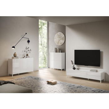 Solaria Blank Vit Skänk/TV-bänk/Hög Skänk - 3-dörrars Skänk 130x40x84 cm Solaria Blank Vit