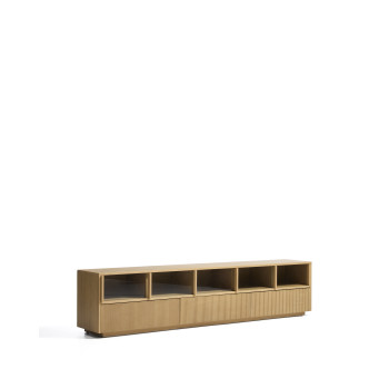 Helvine TV-skåp med 5 dörrar och 3 lådor i ekfaner och härdat glas 242 x 53,5 cm FSC 100%