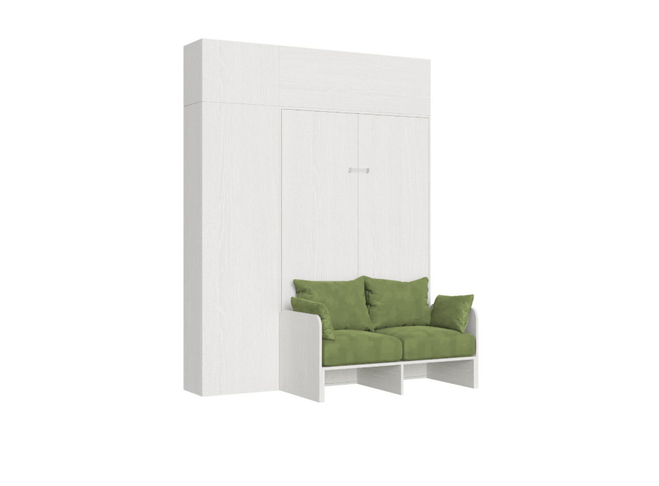 Mod.Kentaro 1,5 kvadratsäng med 120 cm soffa - Kentaro 1,5 cm hopfällbar säng 120 cm med soffa och vit ask, gröna möbler