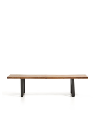Lyxbänk i massivt akaciaträ och svarta stålben 180 x 45 cm