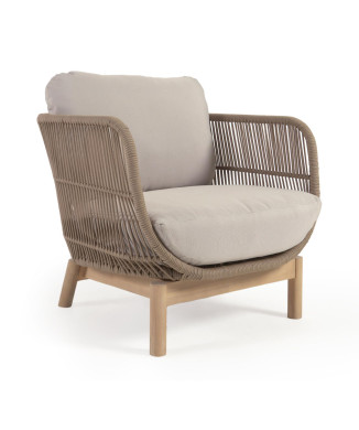 Catalina fåtölj i beige rep och massivt FSC-akacieträ