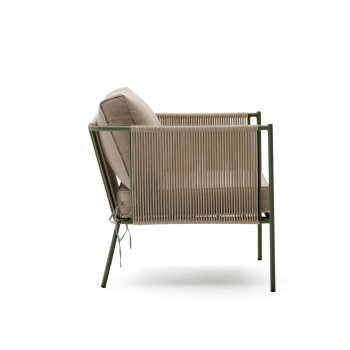 Zivia utomhusfåtölj i ecru rep och grönt galvaniserat stål