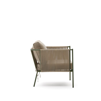 Zivia utomhusfåtölj i ecru rep och grönt galvaniserat stål