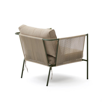 Zivia utomhusfåtölj i ecru rep och grönt galvaniserat stål