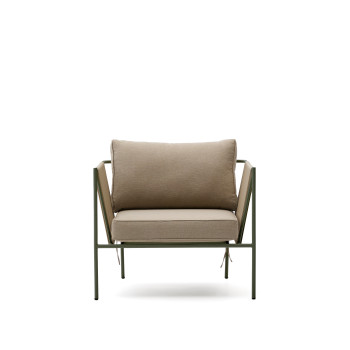 Zivia utomhusfåtölj i ecru rep och grönt galvaniserat stål