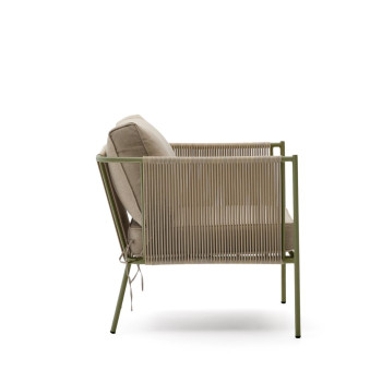 Zivia utomhusfåtölj i ecru rep och grönt galvaniserat stål