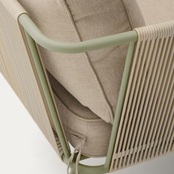 Zivia utomhusfåtölj i ecru rep och grönt galvaniserat stål