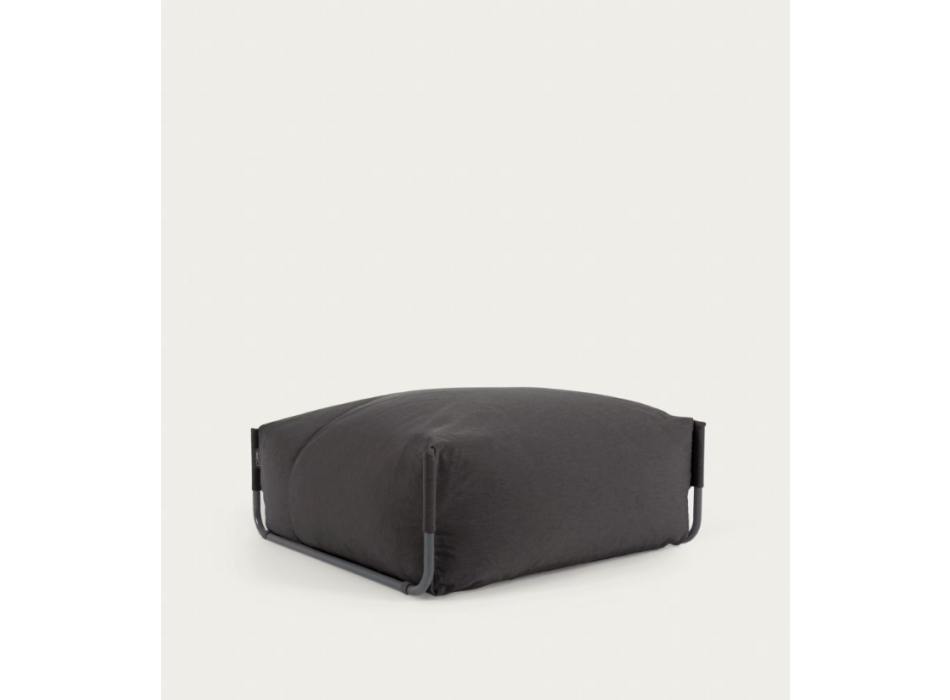 Fyrkantig modulär soffpuff, 100 % utomhusbruk, mörkgrå och svart aluminium, 101 x 101 cm