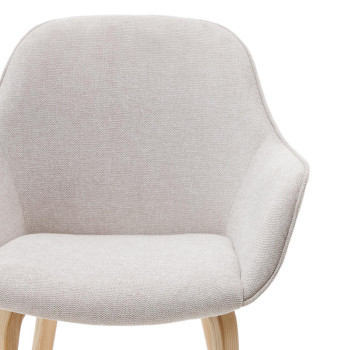 Aleli-stol i beige chenille och ben i massivt askträ med naturlig finish