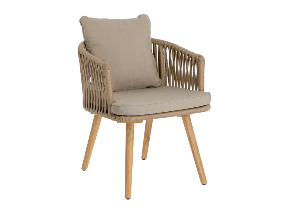 Hemilce-stol i beige rep och ben i 100 % FSC-märkt massivt akaciaträ.