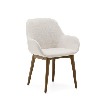 Beige Konna-stol med ben i massivt askträ och mörk finish