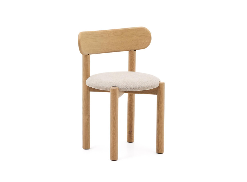 Nebai-stol i beige chenille med massiv ekstomme, naturlig finish FSC MIX C