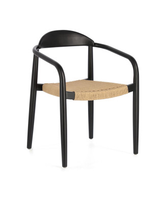 Nina stol i massivt akaciaträ med svart finish och beige papperssnöre FSC 100%