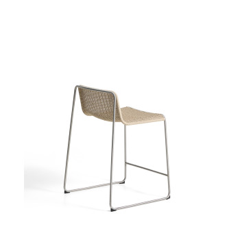 Stapelbar Tavari pall i beige syntetiskt rep och borstad effekt i rostfritt stål AISI 304, 65 cm