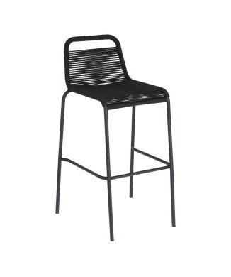 Lambton pall i svart rep och svart stålfinish, höjd 74 cm