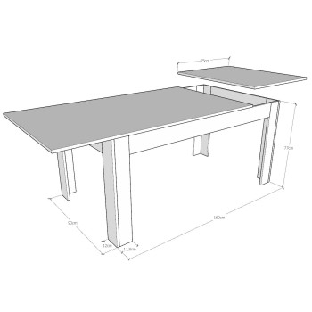 Bibi Bord - Utdragbart bord 90x160/220 cm Bibi Mix Spatel Vit topp - Spatel Antracitbas