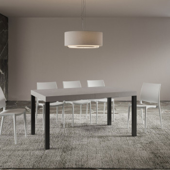 Vardagsbord med antracitfärgade ben D.90 - Utdragbart bord 90x160/264 cm Vardagsvit Ask med antracitfärgade ben