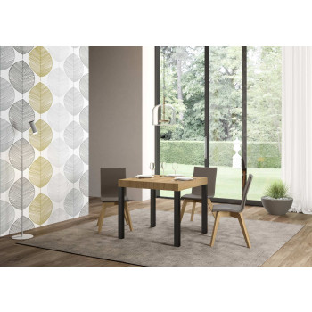 Everyday Premium bord med antracitfärgade ben D.90 - Utdragbart bord 90x90/246 cm Everyday Premium Vit Ask med antracitfärgade ben