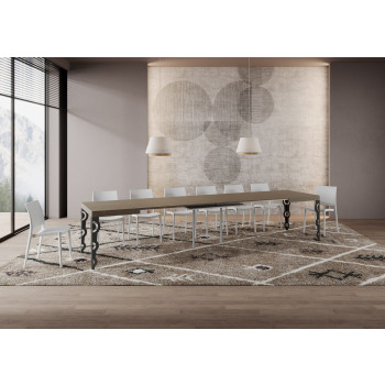 Karamay bord med antracitfärgade ben D.90 - Karamay utdragbart bord 120/380x90 cm vit ask med antracitfärgade ben