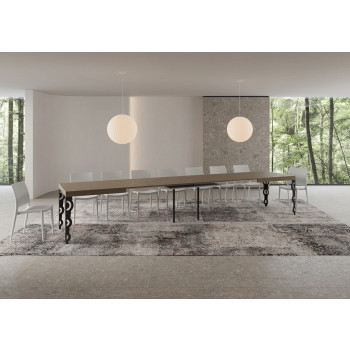 Karamay bord med antracitfärgade ben D.90 - Utdragbart bord 200/460x90 cm Karamay vit ask med antracitfärgade ben