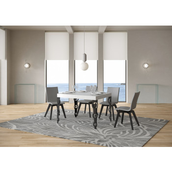 Karamay Bord D.80 - Utdragbart bord 120/204x80 cm Karamay vit ask med antracitfärgade ben