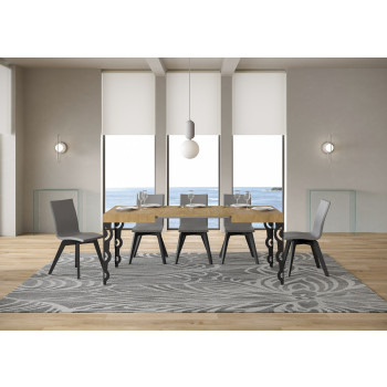 Karamay Bord D.80 - Utdragbart bord 120/204x80 cm Karamay vit ask med antracitfärgade ben