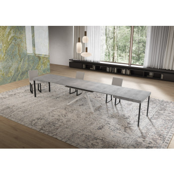 Niket bord med vita ben D.90 - Utdragbart bord 90x160/420 cm Niket vit ask med vita ben