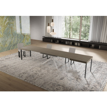 Niket bord med vita ben D.90 - Utdragbart bord 90x160/420 cm Niket vit ask med vita ben