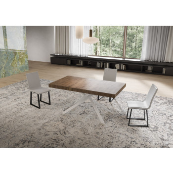 Niket bord med vita ben D.90 - Utdragbart bord 90x160/420 cm Niket vit ask med vita ben