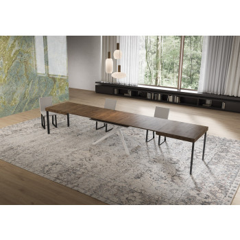 Niket bord med vita ben D.90 - Utdragbart bord 90x160/420 cm Niket vit ask med vita ben