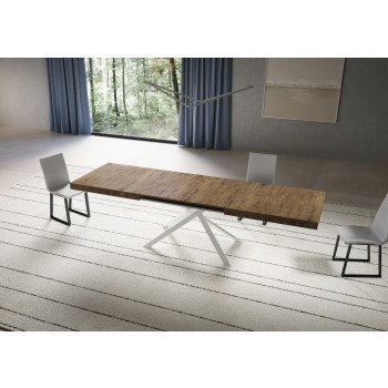 Niket bord med vita ben D.90 - Utdragbart bord 90x200/460 cm Niket vit ask med vita ben