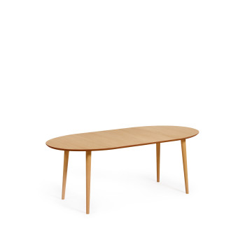 Oqui utdragbart ovalt bord i ekfaner och massiva träben Ø 120 (200) x 90 cm
