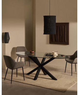 Argo ovalt glasbord med stålben och svart finish, Ø 200 x 100 cm