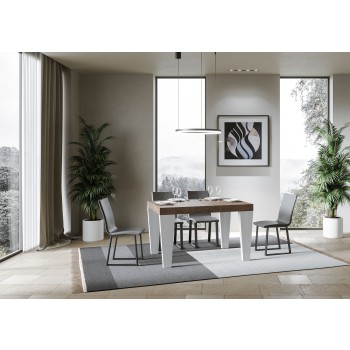 Spimbo Mix-bord - Utdragbart bord 90x130/390 cm Spimbo Mix med vit askskiva och ben i valnöt