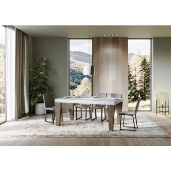 Spimbo Mix-bord - Utdragbart bord 90x160/264 cm Spimbo Mix med vit askskiva och ben i valnöt