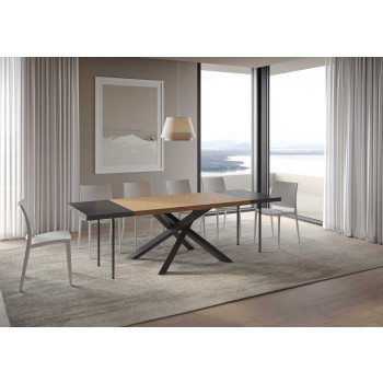 Versalux Barked massivt träbord med antracitfärgade ben - Utdragbart bord 90x140/240 cm Versalux Barked ek med antracitfärgade ben