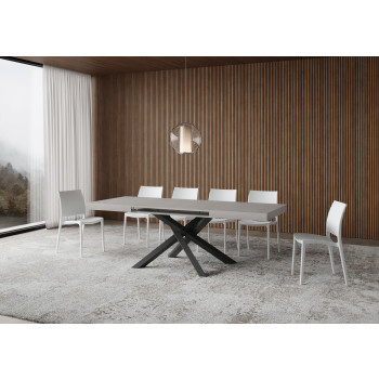 Volantis bord med antracitfärgade ben D.90 - Utdragbart bord 120/224x90 cm Volantis vit ask med antracitfärgade ben
