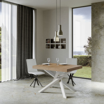 Volantis bord med vita ben D.90 - Utdragbart bord 130/234x90 cm Volantis vit ask med vita ben